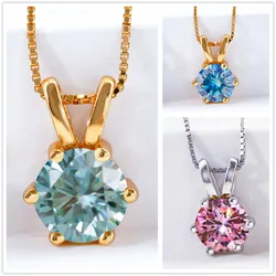 Classic 1 Carat Real Moissanite Pendant Gold Necklace For Women Top Quality 100% 925 Sterling Silver Wedding Party Fine Jewelry