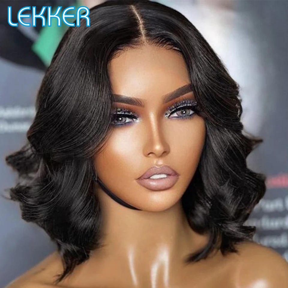 

Lekker 12" Wavy Bob 13x4 Lace Frontal Human Hair Wigs For Women Brazilian Remy Hair Glueless Free Part HD Lace Body Wave Wigs