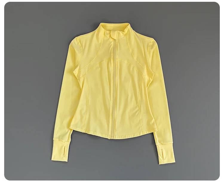 Damen Slim Fit Yoga-Jacke mit Stehkragen, Reißverschluss, Daumenlöchern, langen Ärmeln, für Laufen, Fitness und Sport. – Detail 15