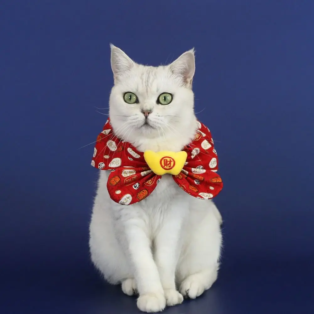 Chinese Style Pet New Year Scarf Collar Handmade Warm Pet Cat Tie Blessing Adjustable Dog Lion Dance Scarf Autumn Winter Season