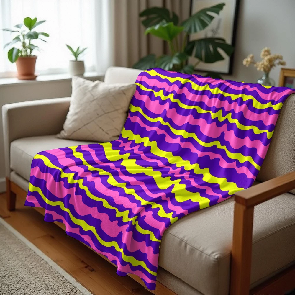 Neon Wave Stripes Cartoon Anime Print Flannel Blanket Soft Warm Throw for Kids Bedroom Sofa Bed Christmas Office Car