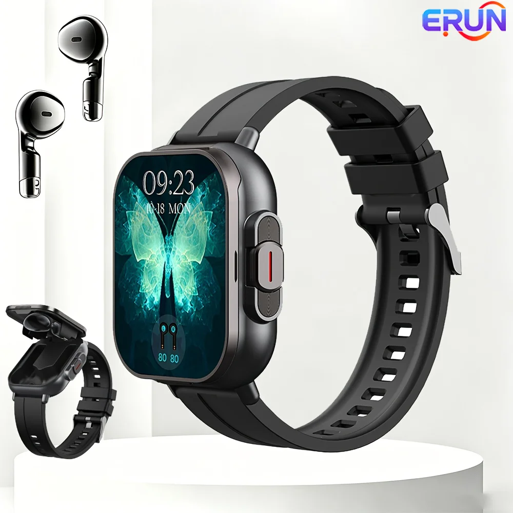 2026 New Men's Smartwatch, Two-in-One Smartwatch with Built-in TWS Earbuds, Supports Wireless Charging, 2.01 HD Display, Multiple Sports Modes, Weather and Calendar Functions, Rechargeable Lithium Battery, Music Control