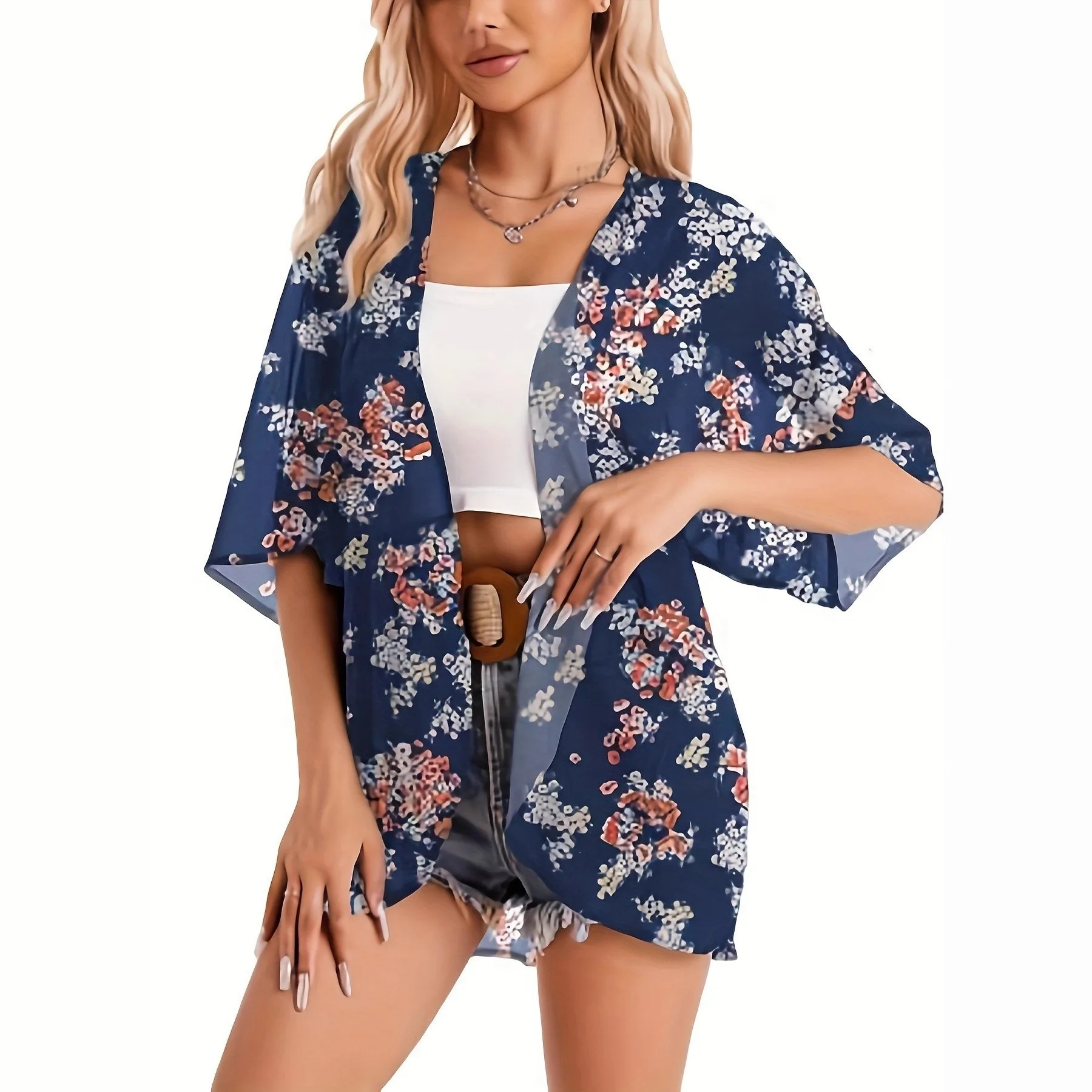 Badeanzug Frau 2025, Kimono-Strickjacke, durchsichtig, mit Blumenmuster, lockerer langer Kimono, Damen-Strand-Cover-Up-Tops, Boho, sexy Sommerblusen