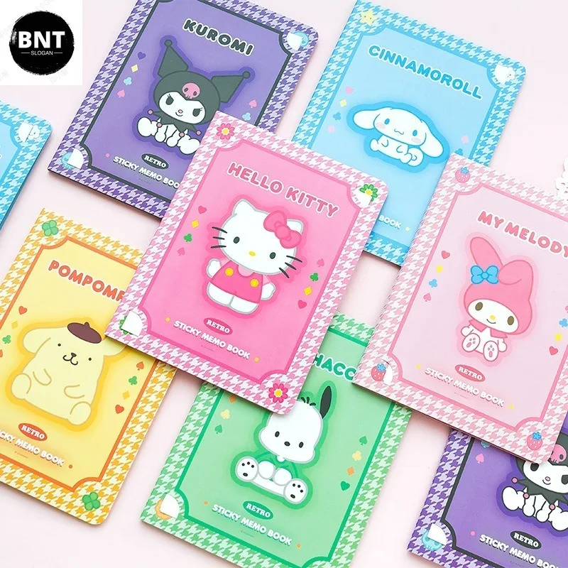 

Sanrio Stationery Gift Hello Kitty Kuromi Cute Post it Note Set Anime Figure Tearable Portable Message Sticky Notes Memo Booklet