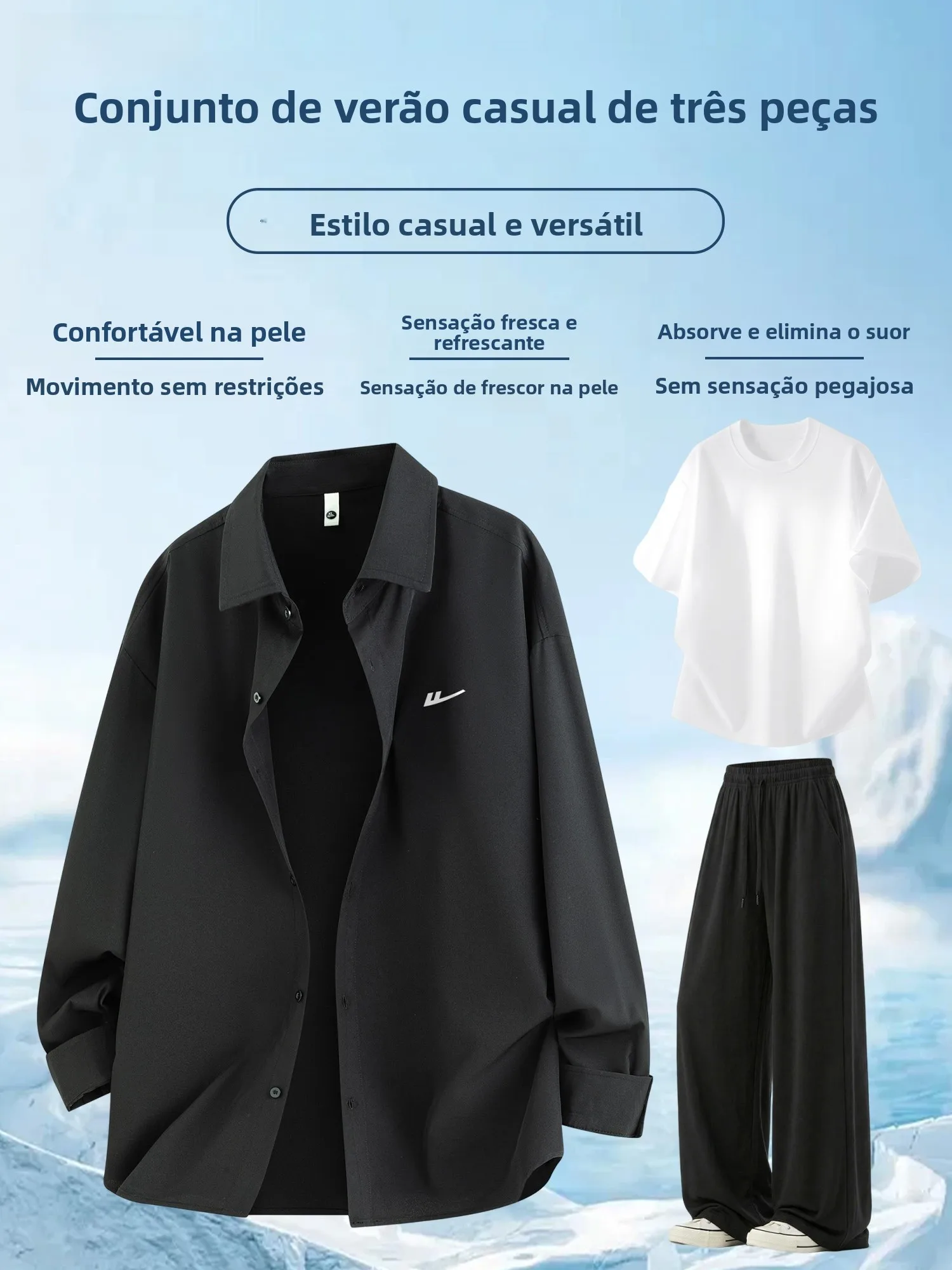 Conjunto de Camisa Casual de Manga Longa Warrior Ice Silk, Camiseta de Manga Curta Fina de Verão e Calças Longas, Conjunto de...