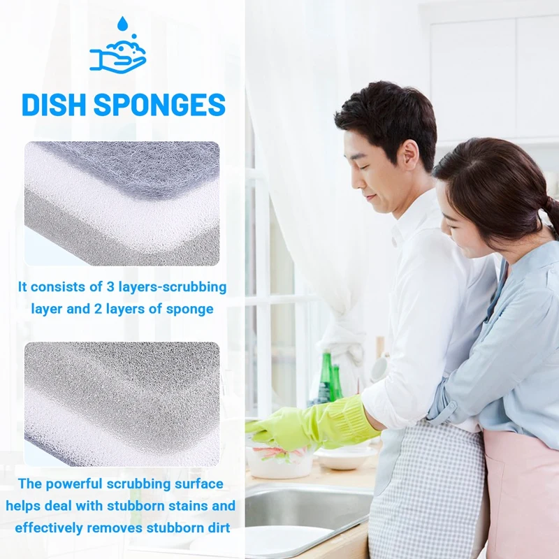 Heavy Duty Scrub Sponges,Dual-Sided Dishwashing Sponge For Kitchen,Multi-Use Deep Cleaning Scrub Sponge,Gray 20 Pcs