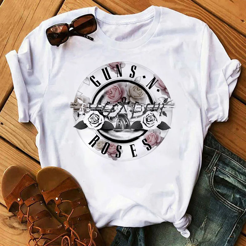 Camiseta de Guns N Roses para hombre, camisa blanca japonesa de Anime, Manga divertida, estética Y2k