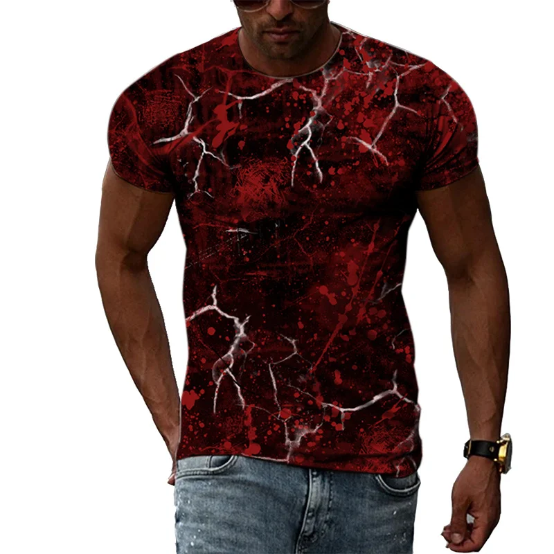 New Blood T Shirt For Men 3D Print Terror Bloodstain Tee Tops Summer Street Oversized O Neck Short Sleeve T-shirt Men Clothing