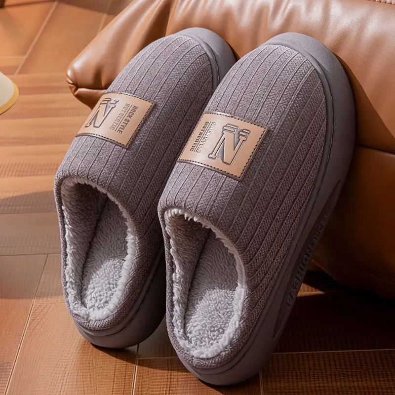 2026 New Men Winter Slippers Warm Plush Lined Thick Sole Non Slip Indoor Home Cotton Shoes Plus Size Large