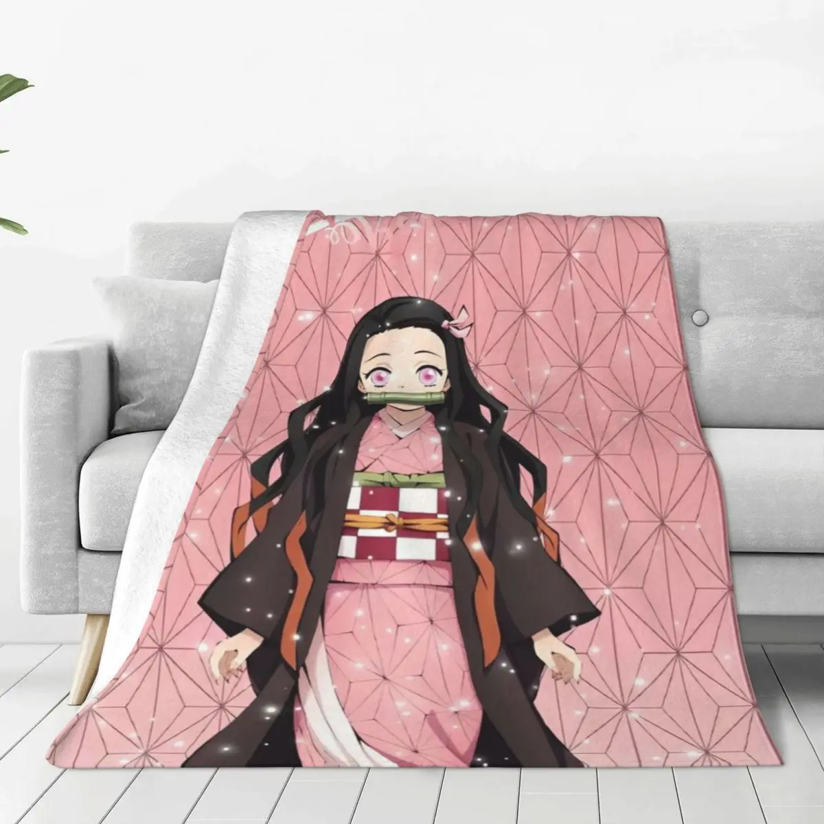 Kawaii Kamado Nezuko Blankets Demon Slayer Comic Cartoon Soft Fluffy Plush Throw Blanket For Bedroom Flannel Bedspread Bed Cover