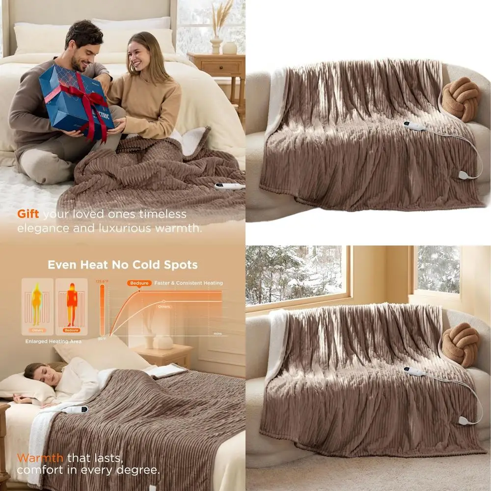 

Twin Size Electric Blanket with 10 Timer Options, 6 Heat Levels, and Auto-Off, Soft Flannel, Perfect for Grandma (62x84, Brown)