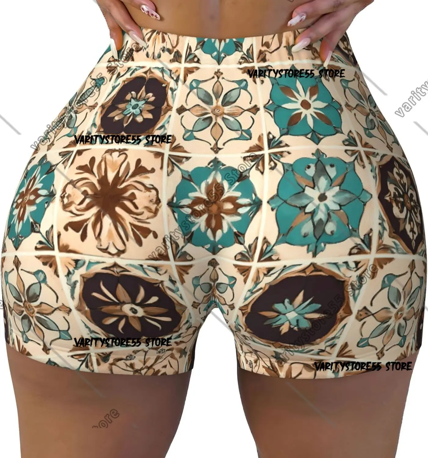 

Винтажные богемные шорты для тренировок с цветочным принтом для женщин, байкерские шорты для йоги, леггинсы с подтяжкой ягодиц