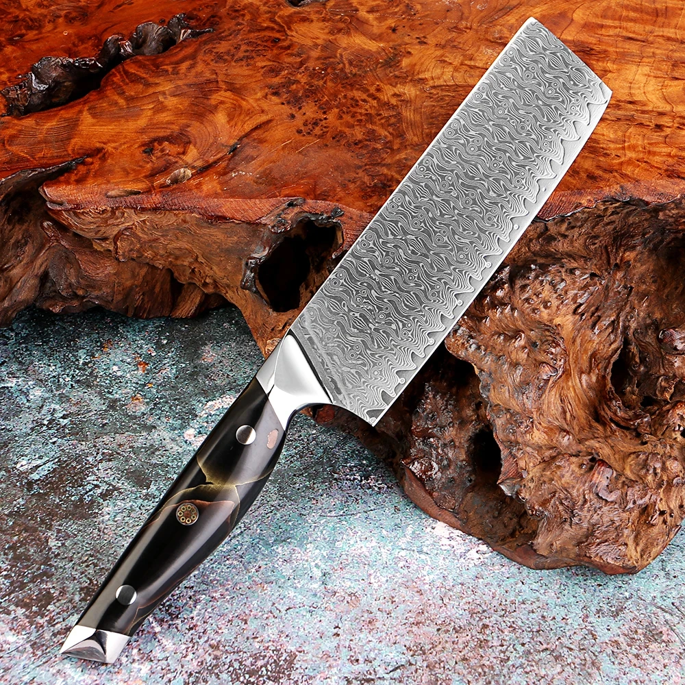 

Традиционный японский нож для нарезки овощей, нож Накири, ручная коровка дамасской стали, профессиональный нож для нарезки шеф-повара, ручка из смолы