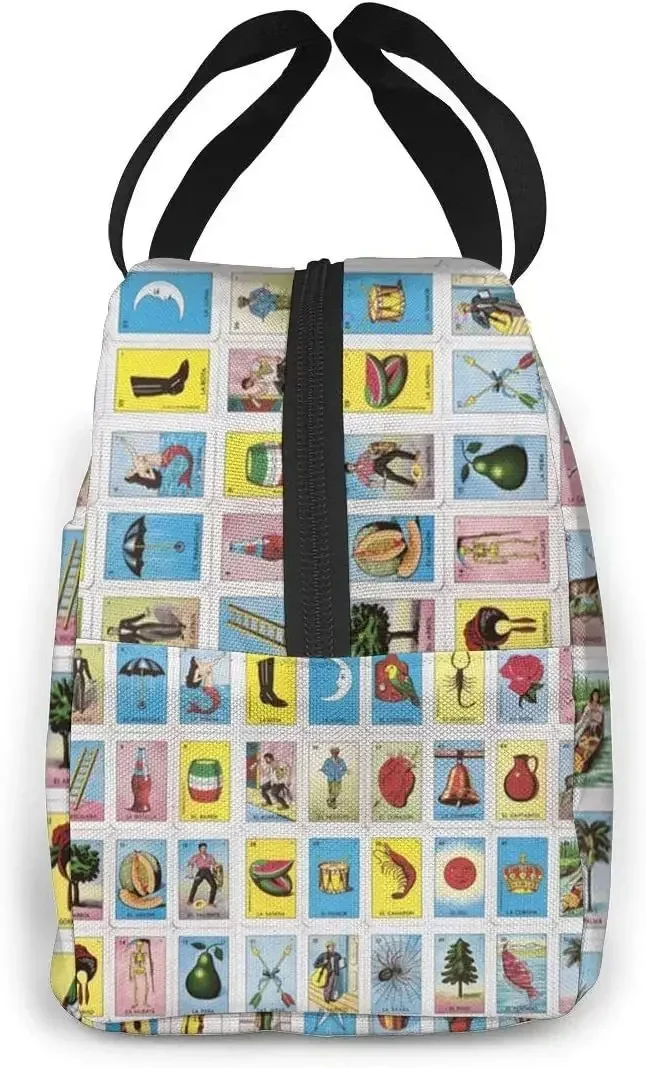 Colorful Mexican Loteria Cards Lunch Bag for Women Girls Kids Insulated Picnic Pouch Thermal Cooler Tote Bento Cute Bag