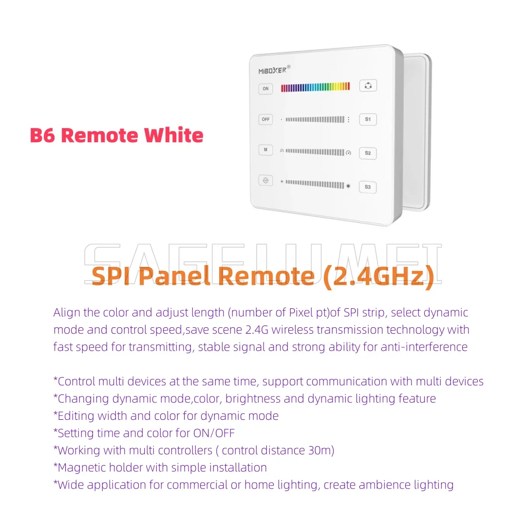 SPIR3 SPIR3-M C6 B6 SPI LED Controller MiBoxer Single Color+RGB+RGBW 3in1 Controller for Pixels Strip WS2812 with RF SPI Remote
