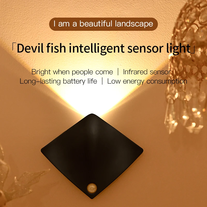 Motion Sensor LED Night Light Wireless Battery Wall Lamp For Bedroom Living Room Kitchen Stair Sensor Indoor Decor Lighting