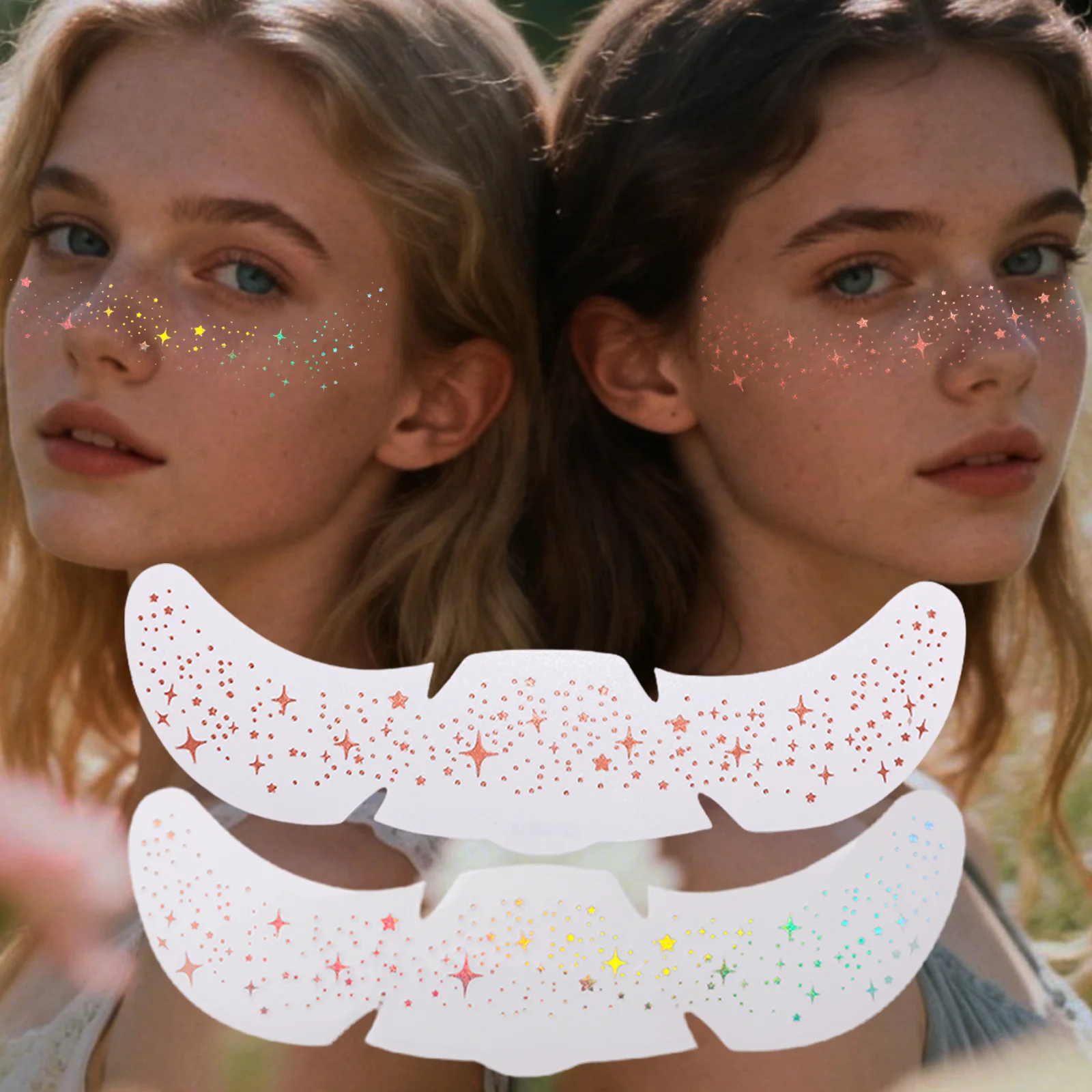 

2 шт. Набор смешанных блестящих лазерных наклеек с эффектом веснушек, радужные сердечки и звездочки, водостойкий временный боди-арт для вечеринок и праздников