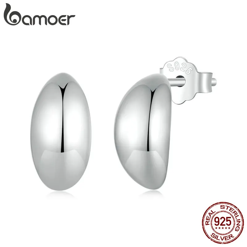 Bamoer 925 Sterling Silver Chunky Comma Stud Earrings Waterdrop Open Hoops Platinum Plated Fashion Fine Jewelry for Women Girls