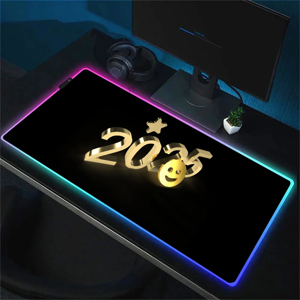 2025 Ano Novo Mousepad XXL RGB Gaming Mouse Pads HD Preto Acessórios para jogadores LED grande