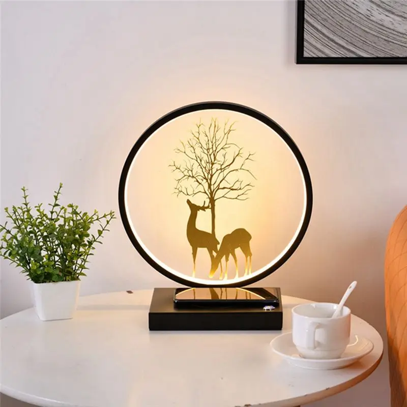 

(ABDH) LED Desk Lamp Wireless Charger for Mobile Phone Lighting Desk Lamp Adjustable Dimming Desktop Nightstand Decoration-C