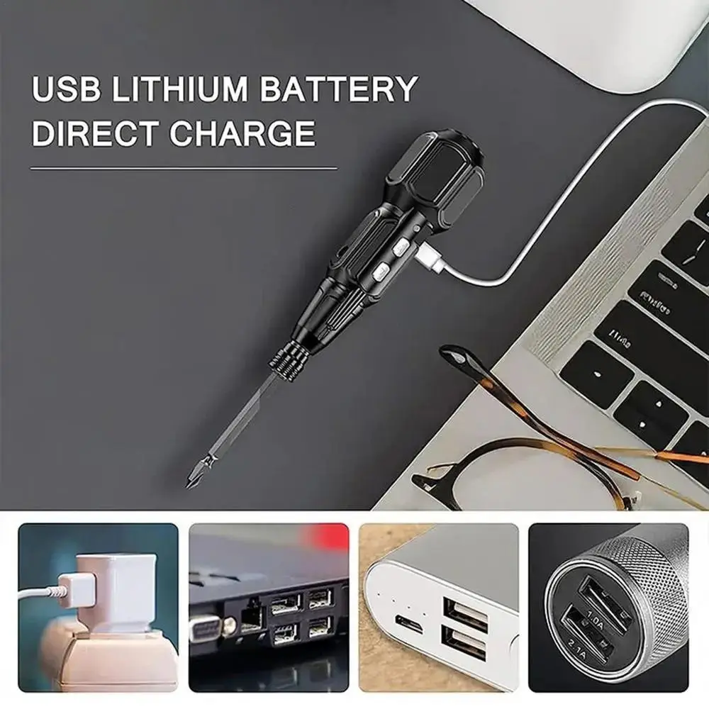 Anti-Slip Handle Cordless Screwdriver Chrome Vanadium Steel LED Lights Mini Electric Screwdriver Charging Straight Rod