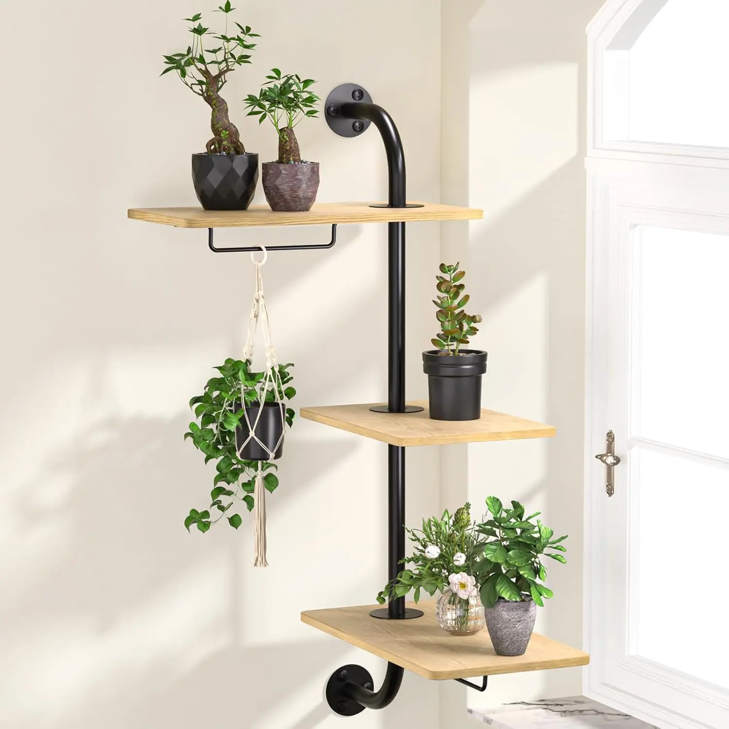 

Rotating Window Plant Shelf, 3-Tier Wall Mounted Indoor Hanging Stand for Optimal Sunlight