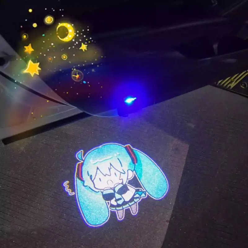 Kawaii Vehicle Mounted Car Welcome Light Japanese Anime Hatsune Mikus Car Door Projector Lamp Floor Lamp Car Interior Decoration