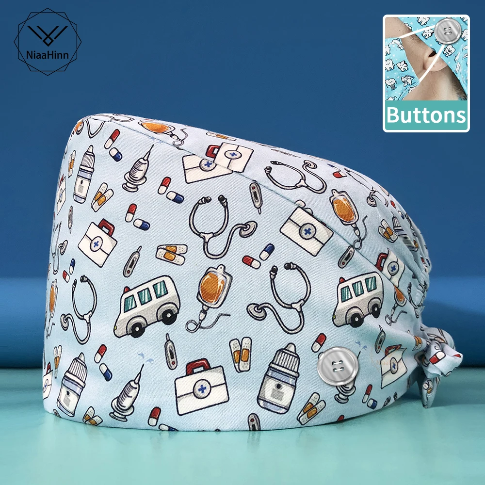 Berretto da dentista Unisex traspirante Scrub Cap Multicolor sala operatoria berretto da infermiera stampa regolabile cappellino per chirurgia dentale femminile nuovo