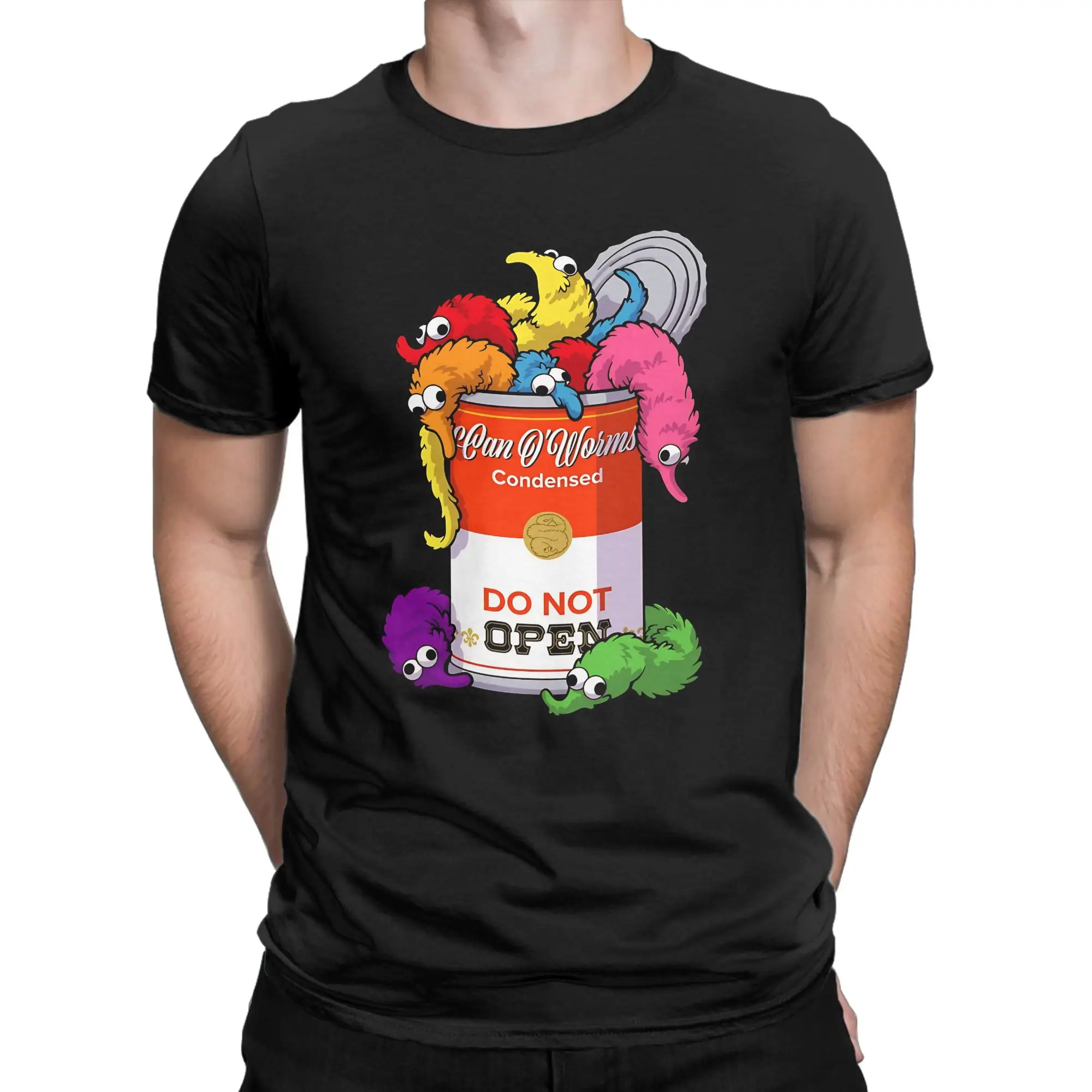 Fuzzy String Worm Meme Illustration Classic Worm on a string Graphic Funny 100% Cotton T-Shirt Tops Tees For Men