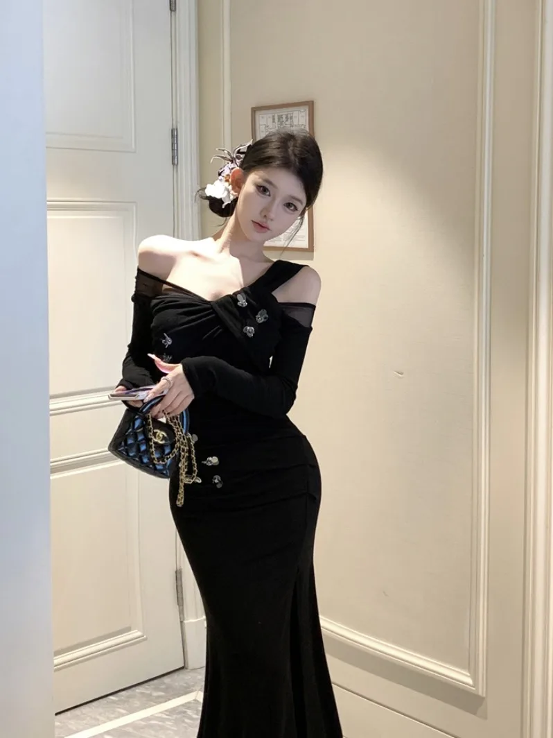 

Knitted Dr Ele Hepburn Sle Faionable Autumn Winter One oulder Slim Fit Bodycon High Waist Long Sve ...