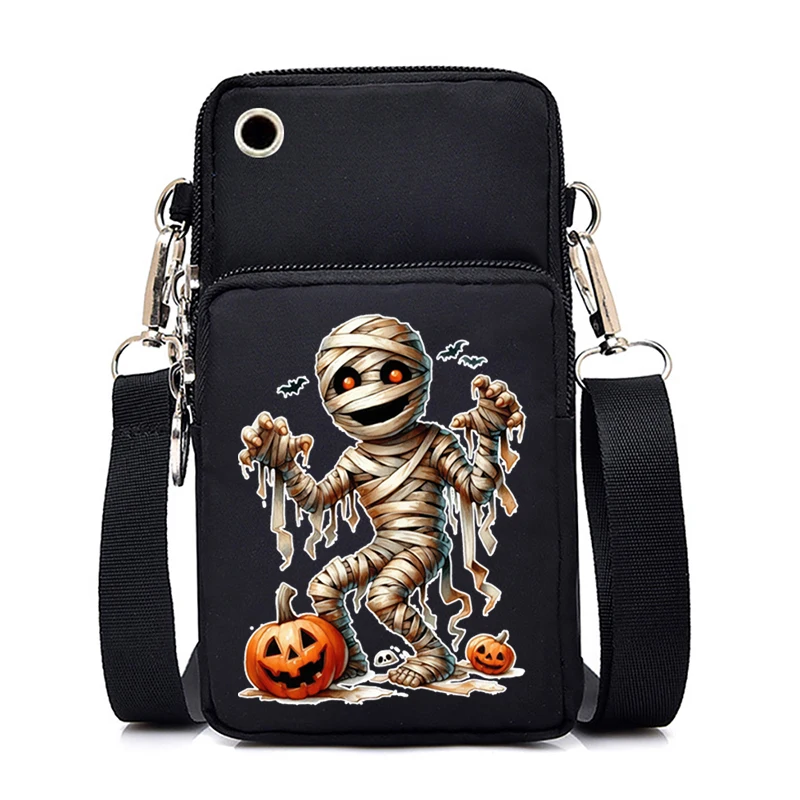 Mini Mobile Phone Bag Women Men Gothic Doll Pattern Crossbody Bag Fashion Harajuku All-match Halloween Shoulder Handbags Purses