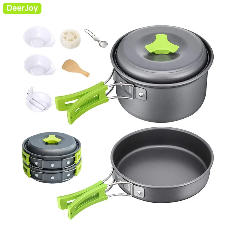 

Anodized Aluminum Camping Cookware Set Backpacking Pans Pot Mess Kit Non Stick for 2-3 Person Backpacking Gear Cooking Equipment