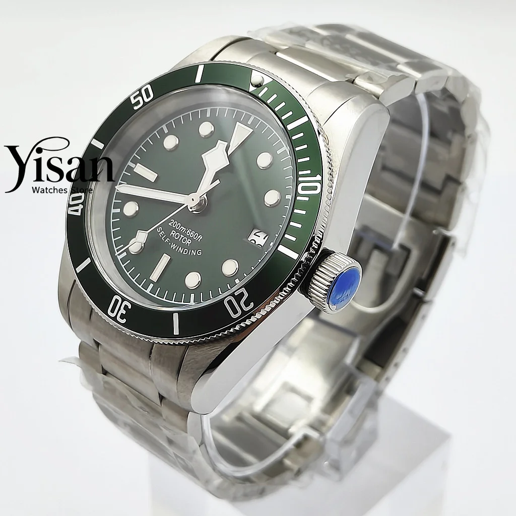 New 41mm automatic movement men's watch silver case green luminous mechanical watch