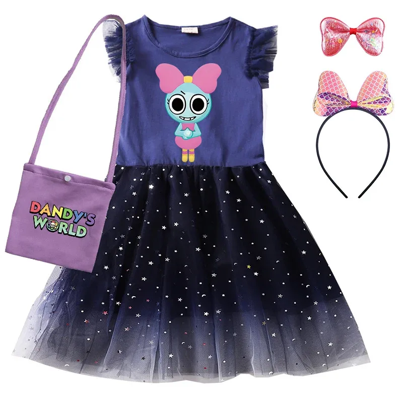 Dd54Anime Dandy's Dress 키즈 캐주얼 포켓 의상 아기 소녀 Dandys World Ears 드레스 (가방 머리띠 포함) 유아 소년 Clo