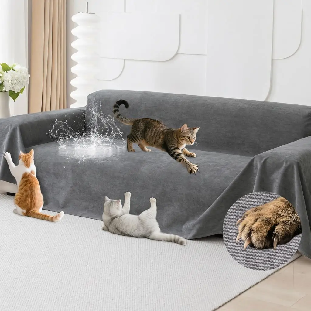 Cat Scratch Furniture Protector - Anti-Slip, Waterproof Sofa Cover to Keep Cats Off, Pet-Friendly Couch Protectors for 3 Cushion