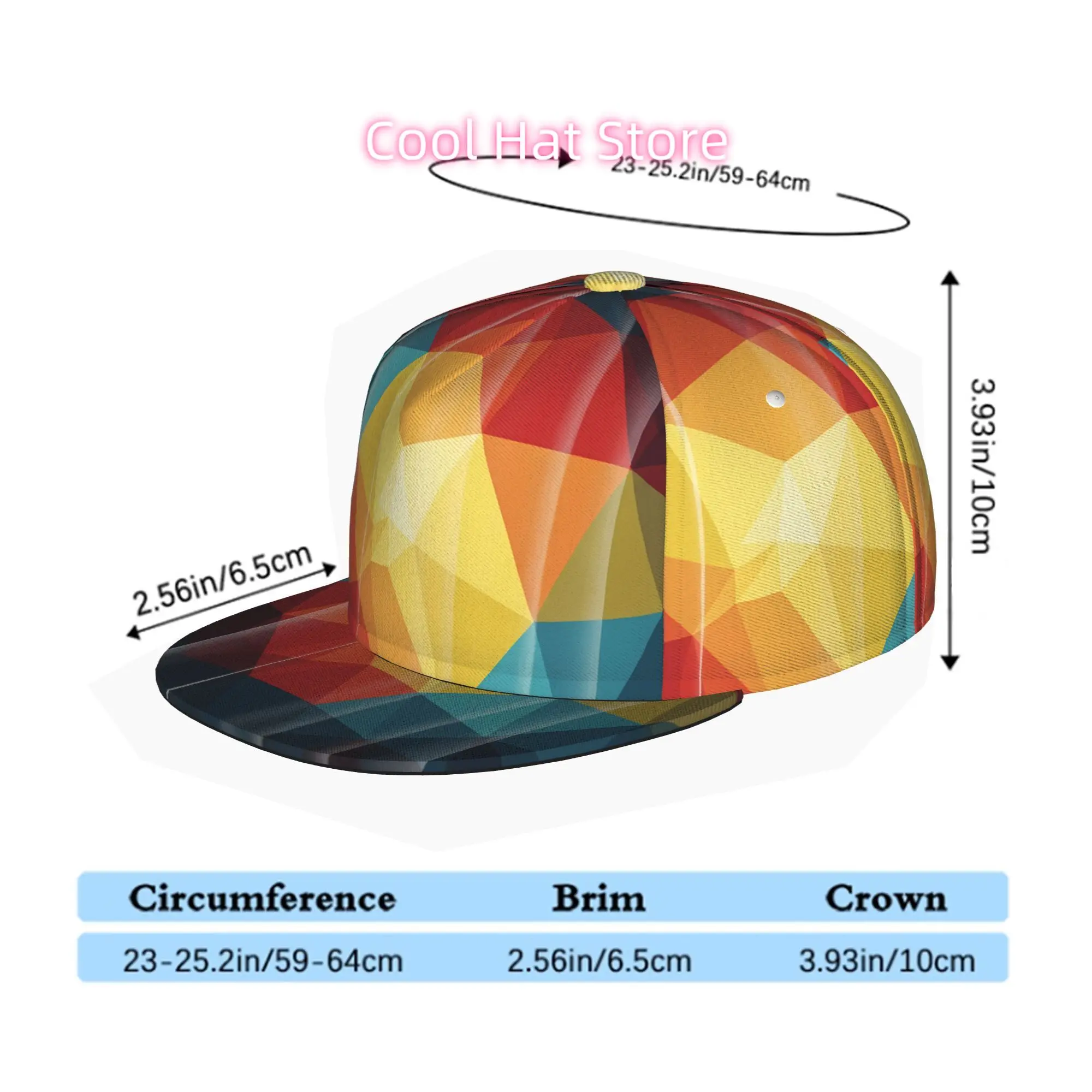 Abstract Polygonal Design, Men Women Unisex Flat Brim Baseball Cap, Hip Hop Streetwear Snapback Trucker Hat for Skateboarding Da