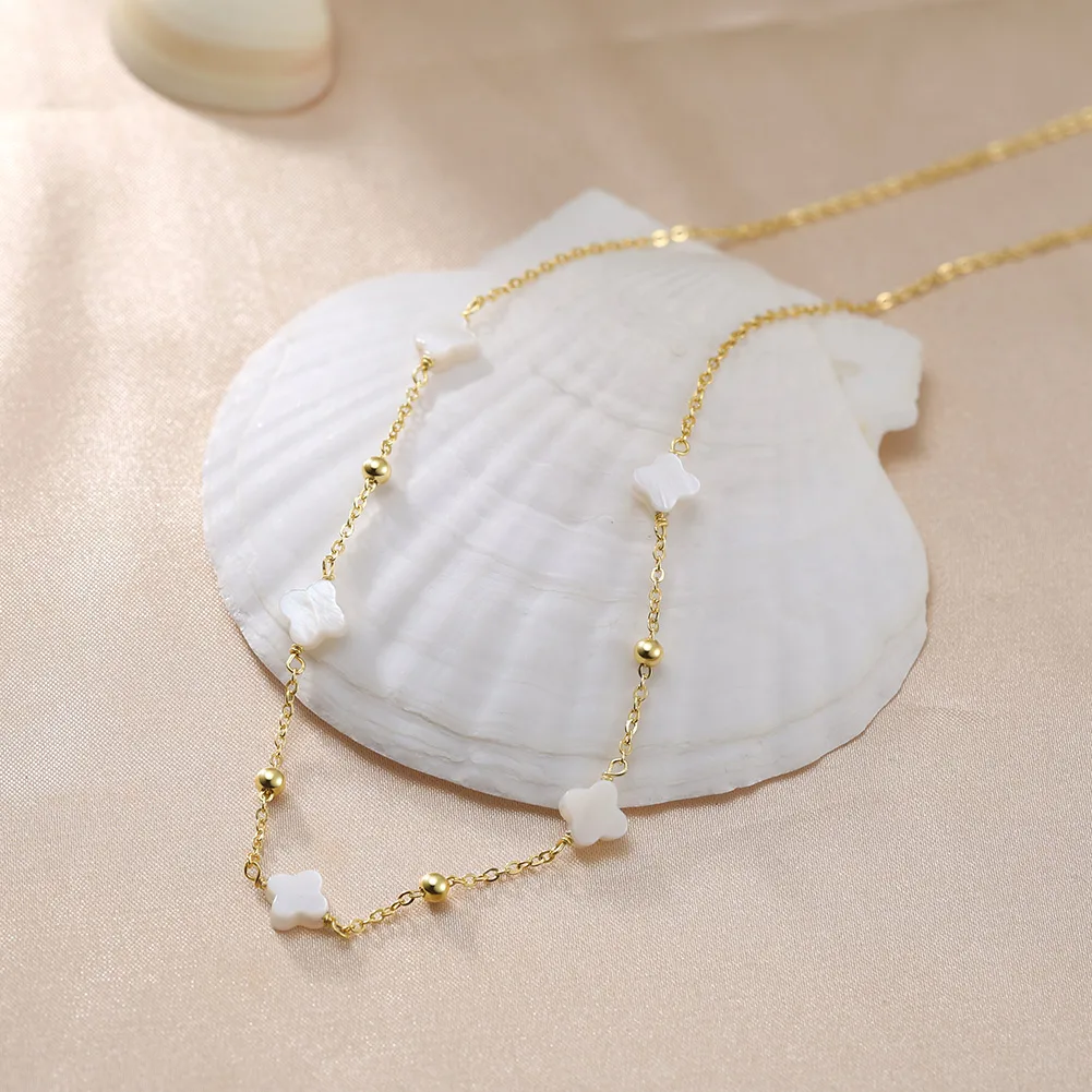 

Kiss Mandy S925 Lucky Clover Necklace Four Leaf Shell Choker Necklace Solid 925 Sterling Silver Charm Wedding Party Gift GMN58