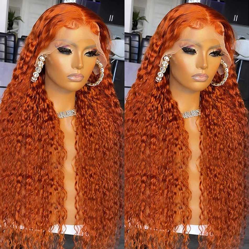 Perruque Lace Front Wig Deep Wave Naturelle Bouclée, Cheveux Humains, 13x6, 13x4, Pre-Plucked, Transparent, HD, Vidéo Orange