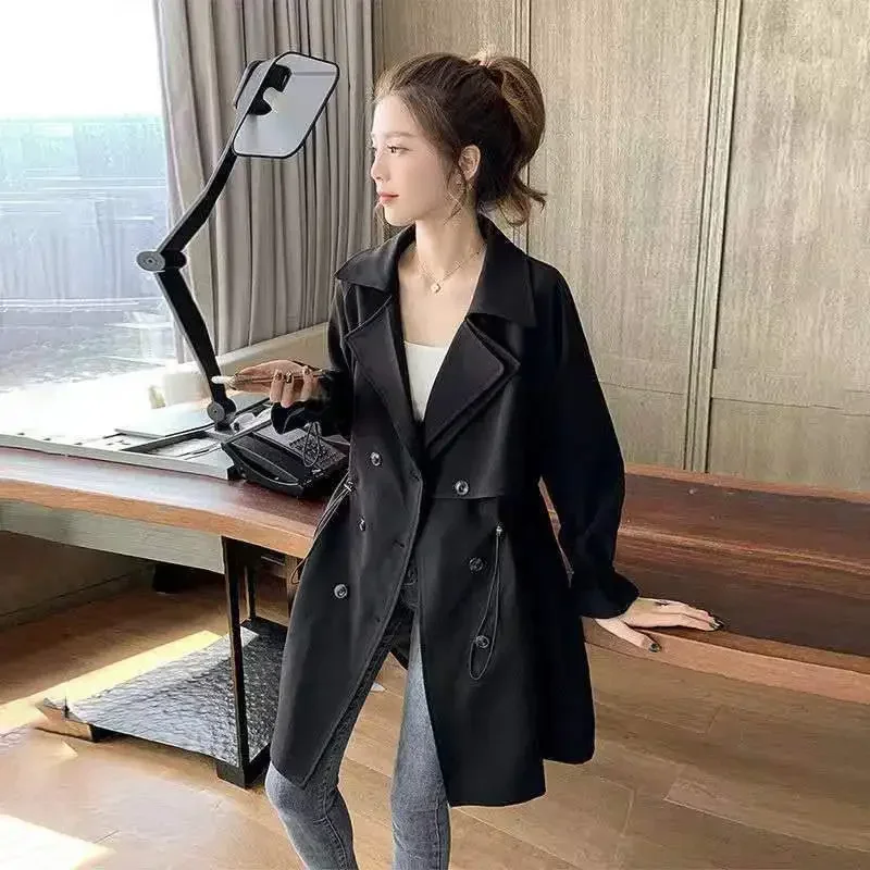 Boreathiman 2024 Women's Fashionable Autumn And Winter Windproof Long Windbreaker Women's Coat Khaki Bottom Coat Women's Coat