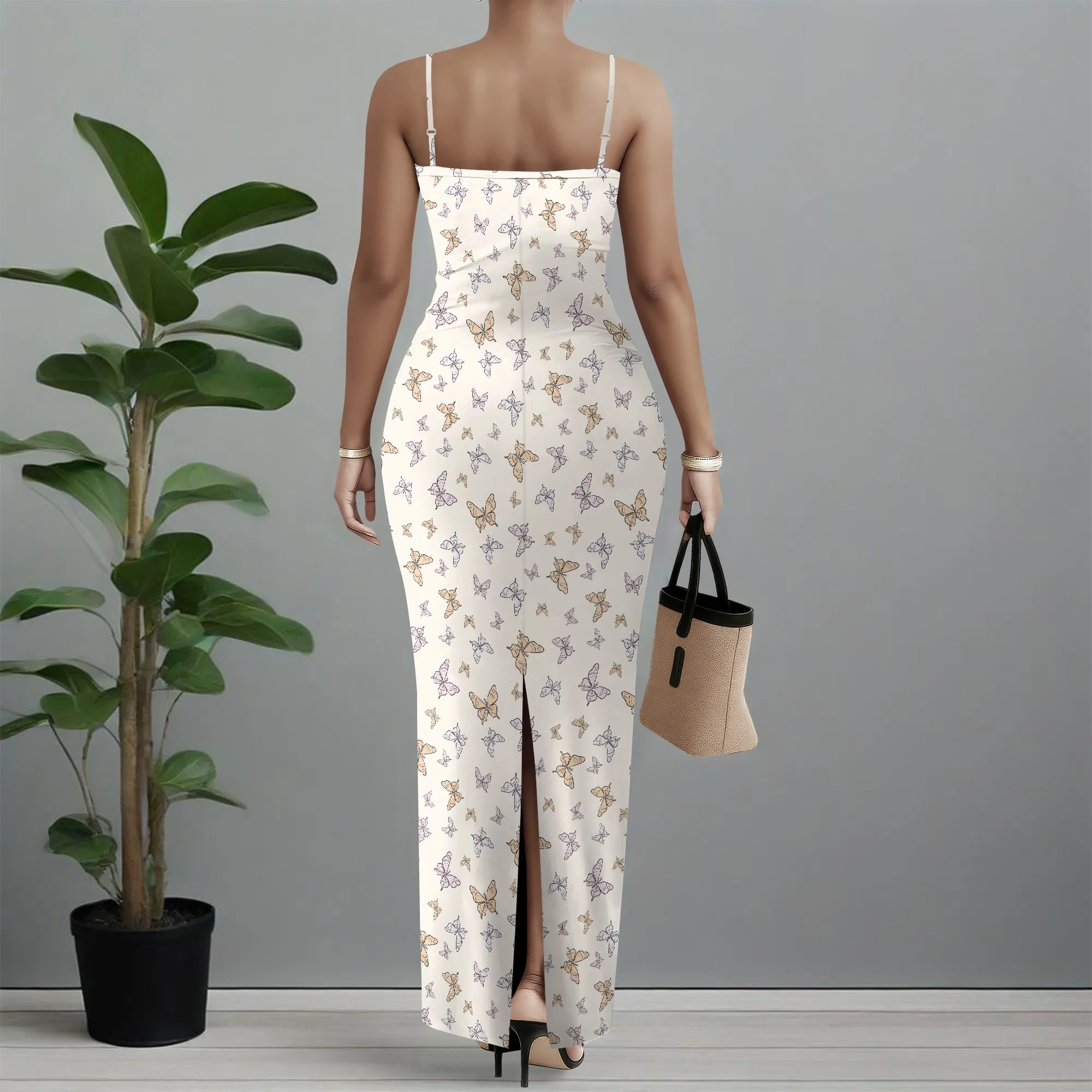 Abito lungo da donna con cinturino per spaghetti Boho Chic con stampa a farfalla alla moda XS-3XL