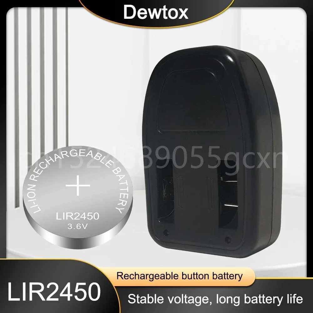 2-Slot Charger + LIR2450 3.6V 120mAh Rechargeable Button Battery Lithium Coin Cell Batteries LIR 2450 Replaces CR2450