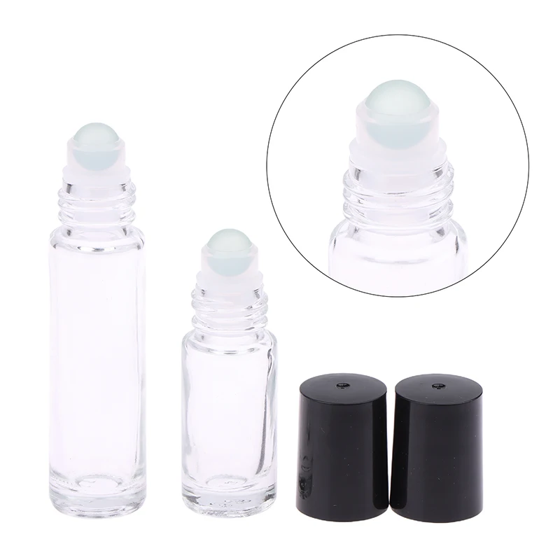 5 uds 5/10ml botella de bola de rodillo de Perfume de vidrio transparente vacío contenedor de líquidos rellenable frasco de aceite esencial cosmético