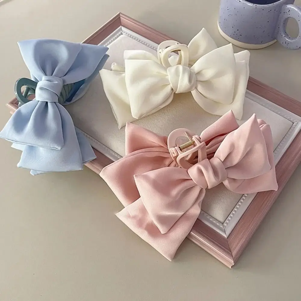New Acrylic Bow Hairpin Cloth Solid Color Butterfly Satin Hair Claws Korean Version Headwear Women