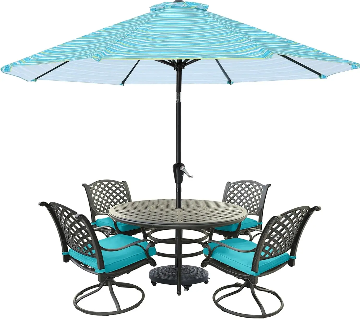 

Зонт для патио в бирюзовую полоску длиной 9 футов с 8 ребрами для уличного рынка — рукоятка и наклона