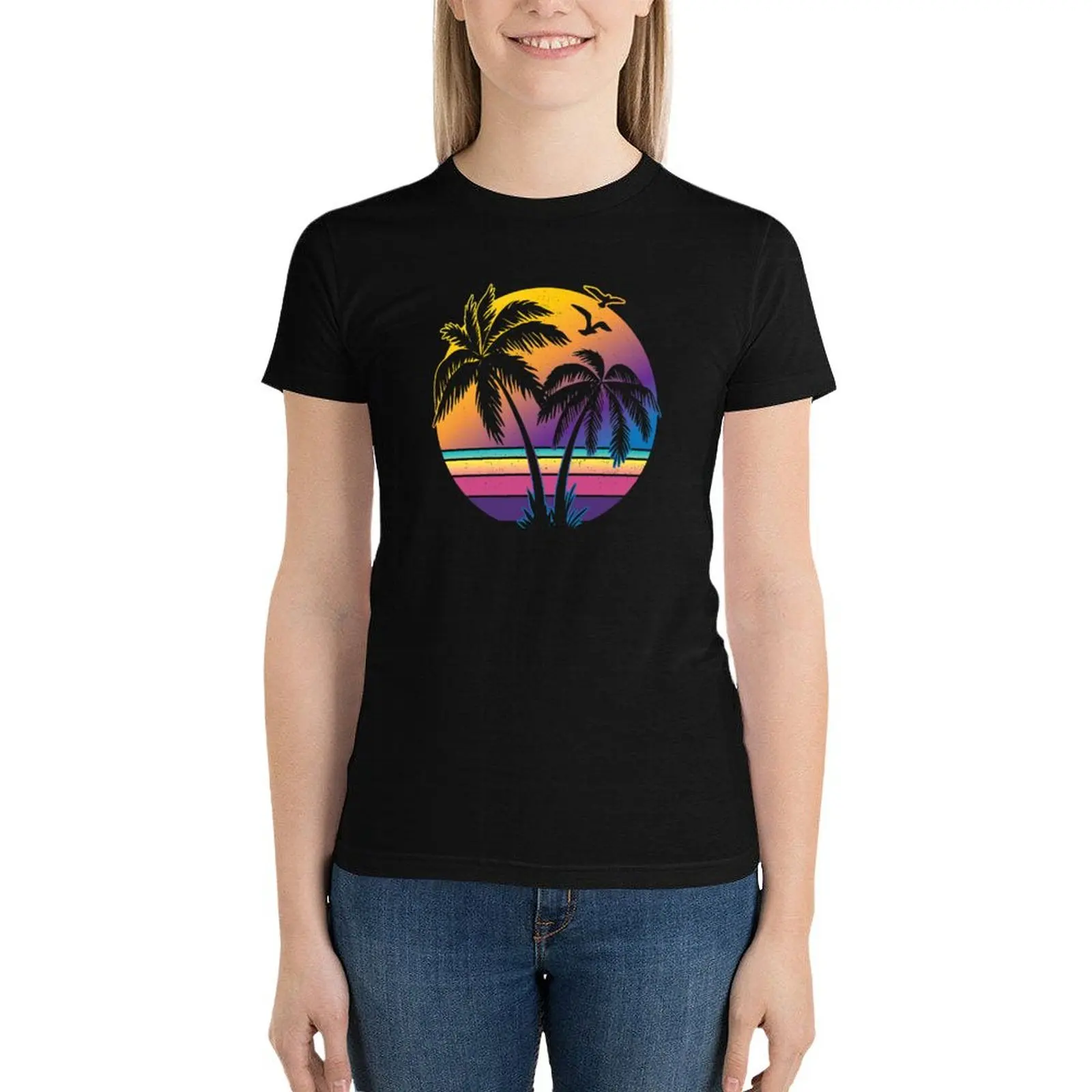 

Vintage Sunset Palm Tree Gift Design Idea Beach Lovers product T-Shirt funny cute tops tees cute clothes tshirts woman