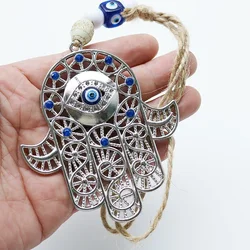 Unique Metal Fatima Hand Pendant with Blue Eye Handmade Blue Eye Hanging Decoration for Home Wall and Car Good Luck Amulet Gift