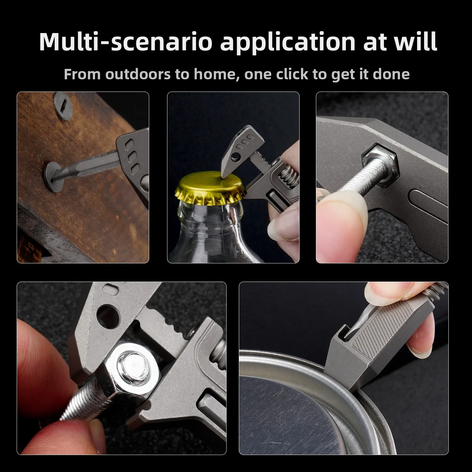 Titanium EDC Wrench Multi Tool with Screwdriver Bottle Opener Pry Bar Keychain for Camping Hiking