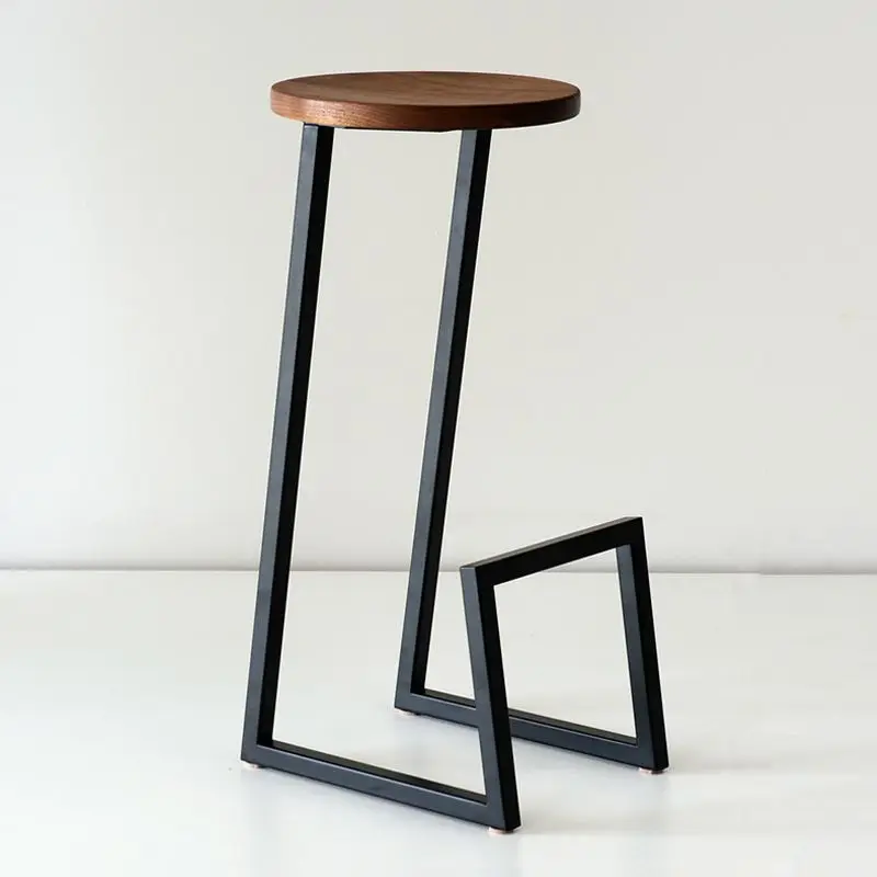 ~y# Bar Stool Wrought Iron Wood Stool  Household Light Luxury Simple Front Desk Cashier Chair High Bar Chair Bar`%