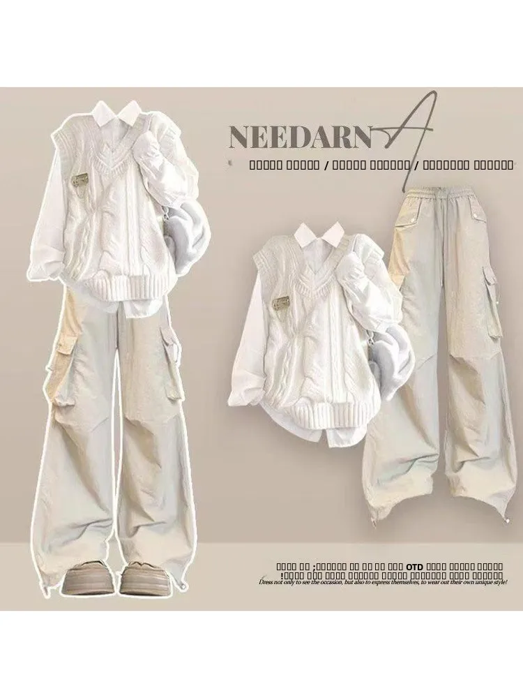 

Комплект Laid-ba: корейский шик, ранняя осень, антивозрастной эффект, стильный, высококачественный, элегантный, для работы, брючный костюм для женщин