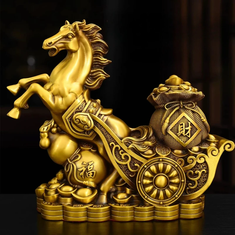 

Bronze Horse Pulling A Ingot-Shaped Gourd: Horse-Themed Auspicious Desktop Ornament and Housewarming Gift